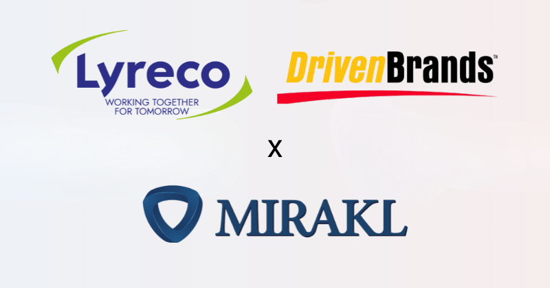 Lyreco, DrivenBrands and Mirakl Logos on a gradient background of light blue and pink