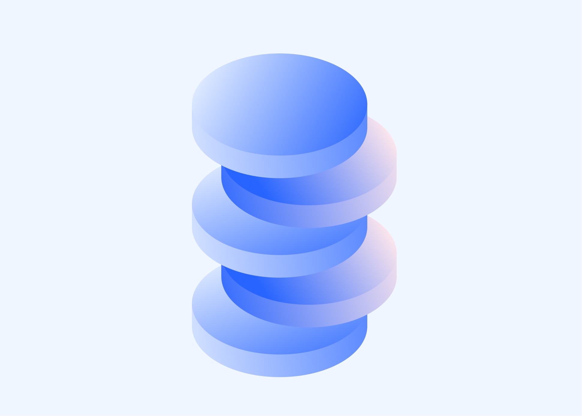 A stack of five blue and purple gradient cylinders, with the second and fourth cylinders slightly offset to the side, visually representing the interconnected layers of a technology stack, such as the relationship between supplier catalog management and PIM solutions.