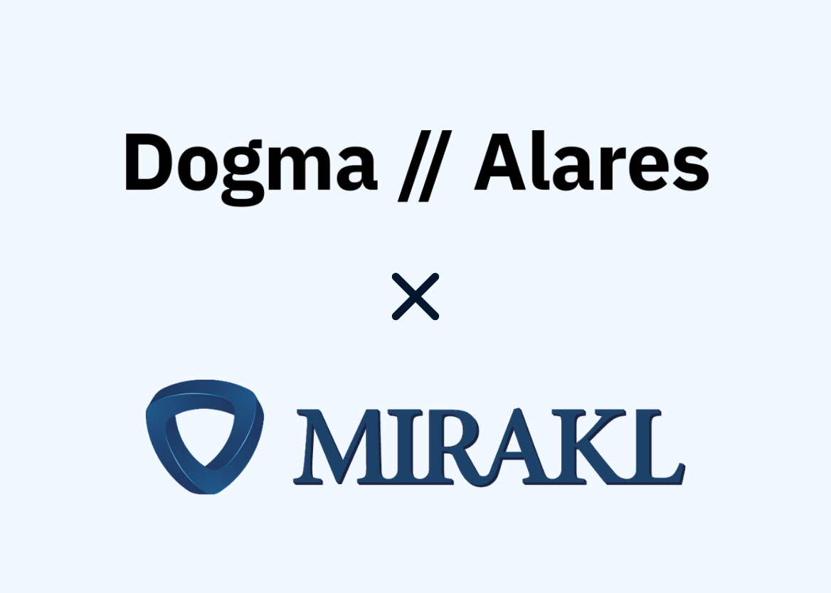 The Dogma Alares and Mirakl logos on a light blue background.