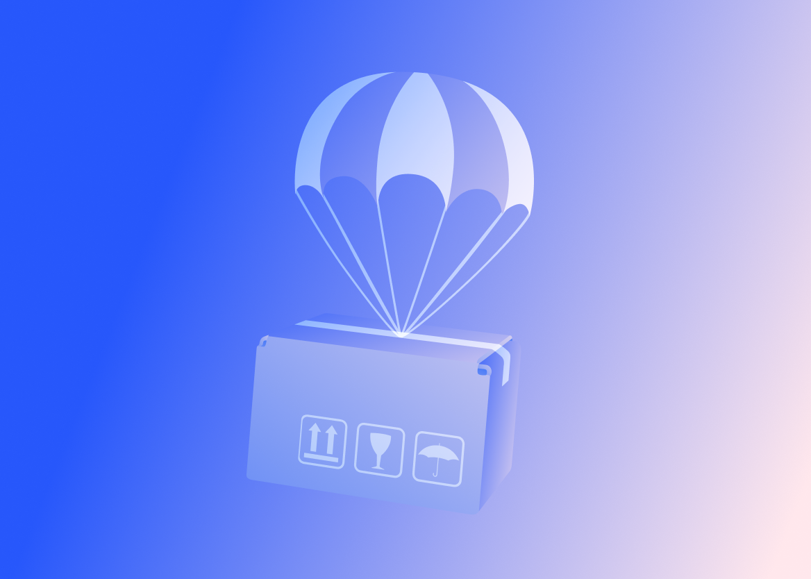 A package with a parachute, representing dropshipping.