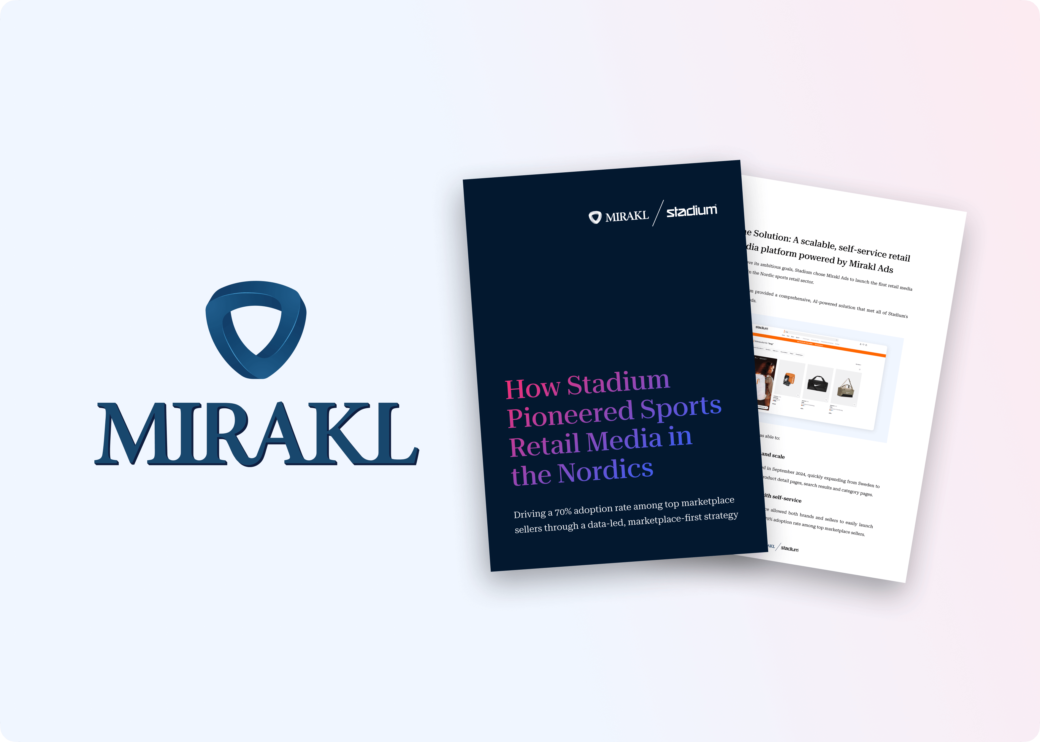 The Mirakl logo next to a cover image of the Mirakl and Stadium case study, "How Stadium Pioneered Sports Retail Media in the Nordics."