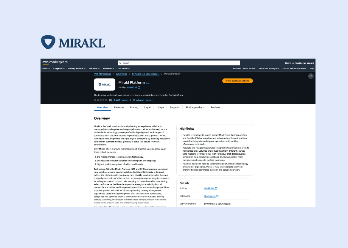 Mirakl Platform now available on AWS Marketplace to Support Customers' eCommerce Strategies