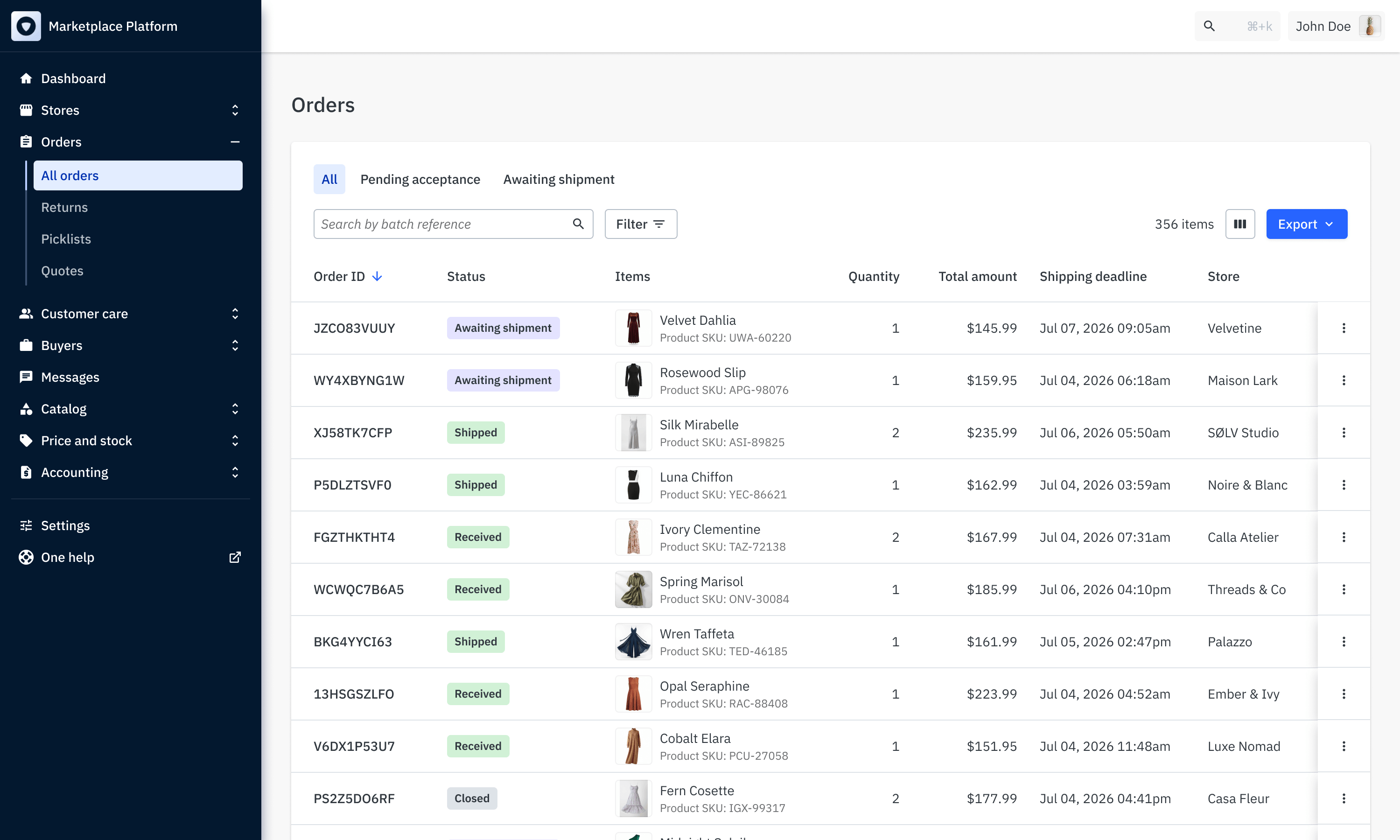 Mirakl Marketplace Platform dashboard